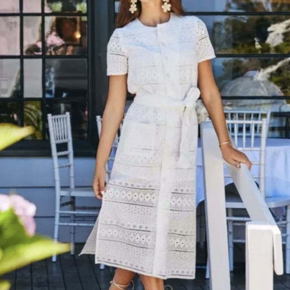 Cartolina Nantucket Ophelia Dress - White Lace Eyelet Dress Sz Small